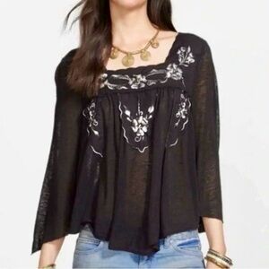 Free People Bed of Roses Top, Black Floral Combo, Size Small